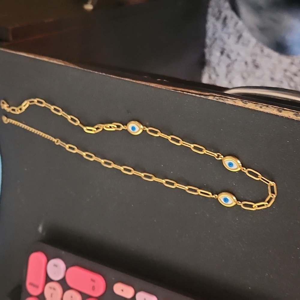 Gold Plated Stainless Steel Turquoise Evil Eye Pendant Necklace New